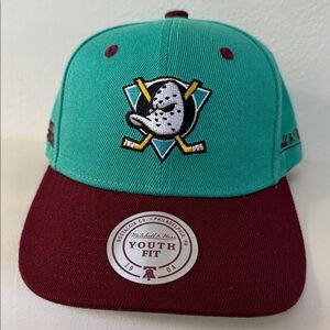 Mitchell & Ness Teal and Maroon Youth mighty ducks Anaheim hockey hat